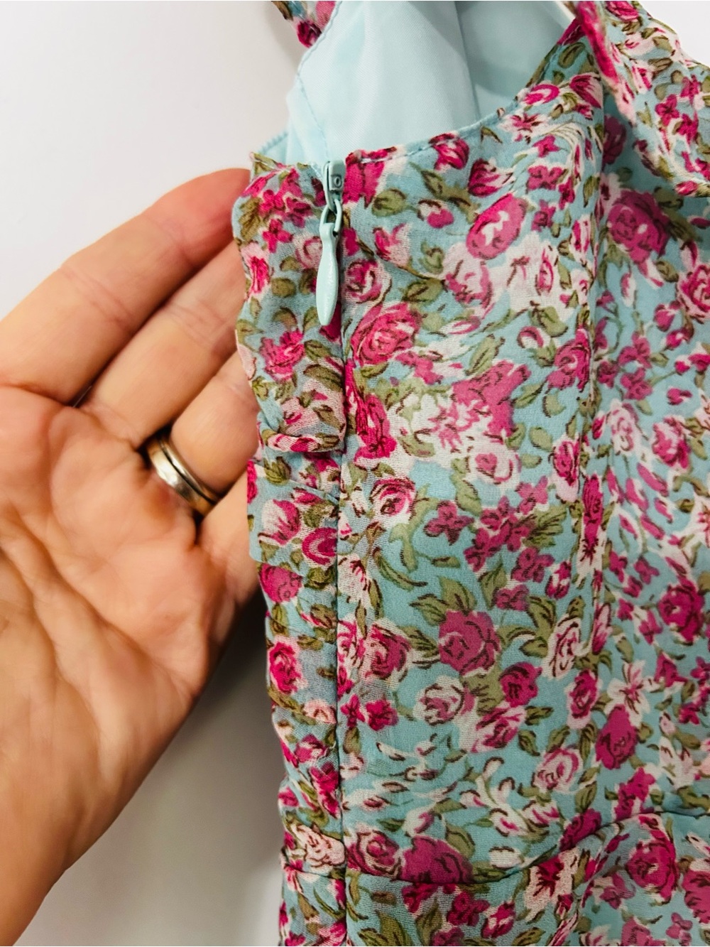 ASTR The Label Blue Pink Floral Ruched Mini Dress Size M Cottagecore Romance - Picture 9 of 11